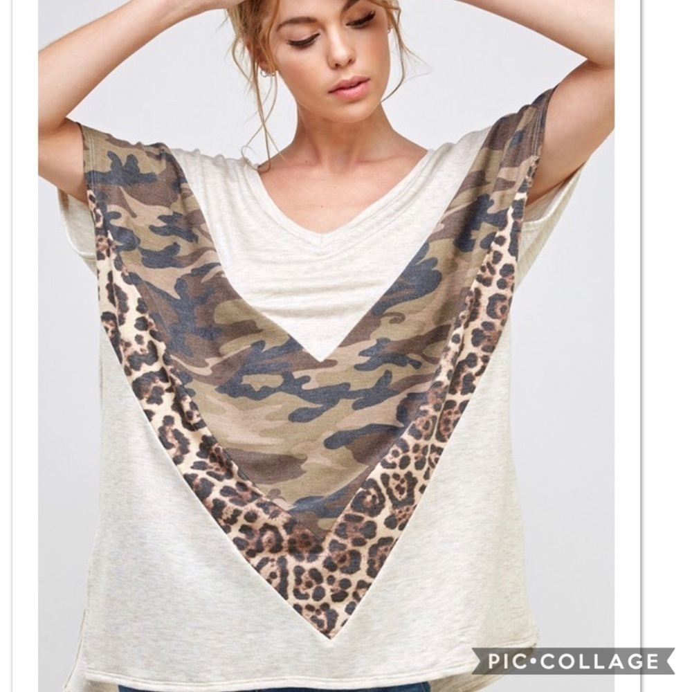 Curvy Divas: Oatmeal T-Shirt w/Leopard Print - Picture 3 of 4